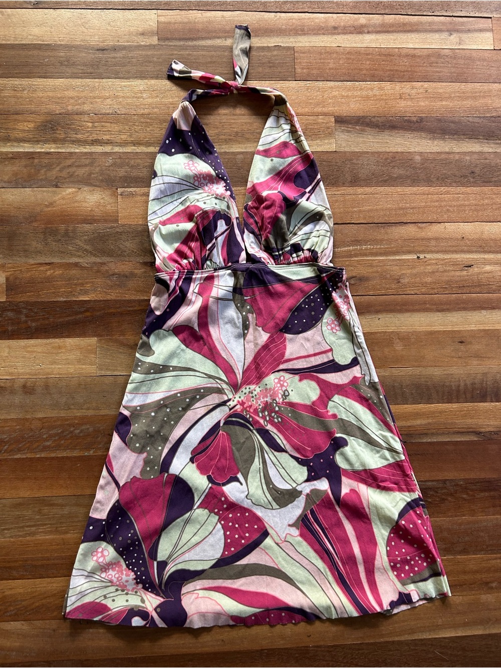 Vix Pink Purple & Cream Halter Mini Dress xs/s